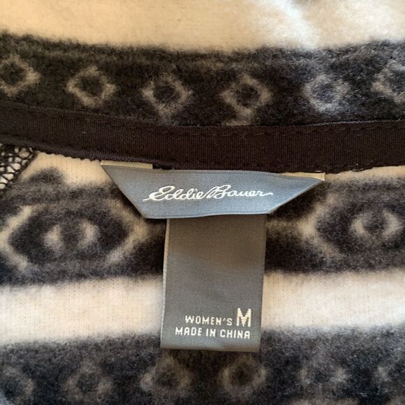 Eddie Bauer black & cream Aztec quarter zip pullover fleece size medium - Picture 6 of 7